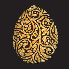 Gold decorative easter egg with vintage floral pattern