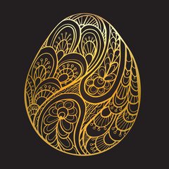 Gold decorative easter egg with vintage floral pattern