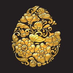 Gold decorative easter egg with vintage floral pattern