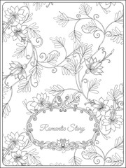 Adult Coloring page with vintage floral pattern and space for text.