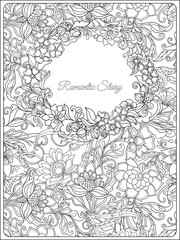 Adult Coloring page with vintage floral pattern and space for text.