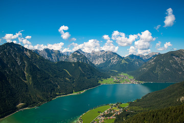 Naklejka na ściany i meble Achensee, bird view / Aerial view from Achensee in Tyrol (Austria)