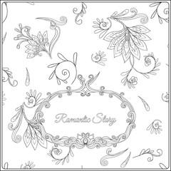 Coloring page for adult. Vintage floral pattern with space for text.