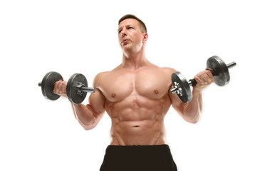 Fototapeta na wymiar Strong athletic man on white background.