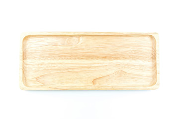 Top view : wooden tray isolated on white background.