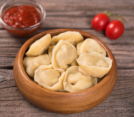 Delicious boiled pelmeni
