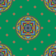 Seamless pattern in tibet style with tibet mandalas