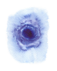 Blue circle painted in watercolor on white isolated background