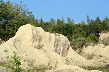 Песочные холмы в старом лесном песчаном карьере