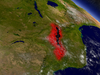 Malawi from space highlighted in red