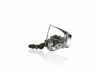 Coffee beans in glass coffee isolated on white background