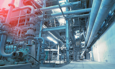 Industrial zone, Steel pipelines, valves and ladders