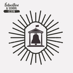 Bell and building inside frame icon. Education school learning and study theme. Black and white design. Vector illustration
