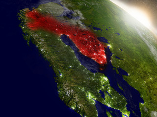 Finland from space highlighted in red