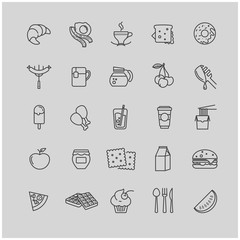 breakfast icons, thin line vector set