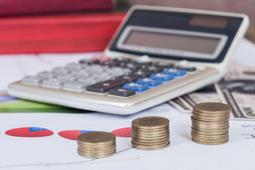 calculator , coin and business diagram document