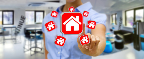 Businesswoman using modern application to rent a flat