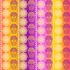 Seamless vector tribal texture. Vintage ethnic seamless backdrop. Tribal seamless texture. Striped vintage boho fashion style pattern background with skull doodles elements.