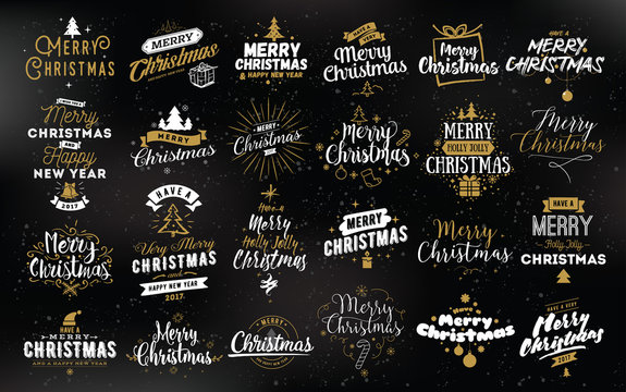 Merry Christmas typographic emblems set.