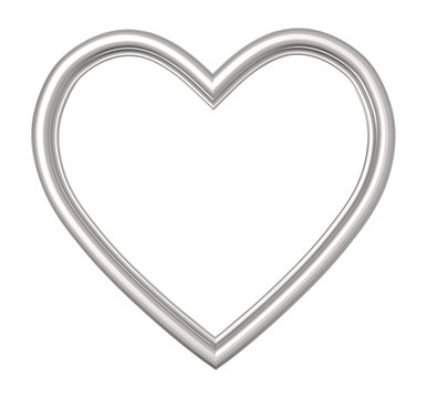 Silver heart picture frame isolated on white. 3D illustration.
