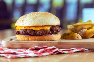 Tasty and appetizing hamburger