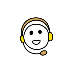 Webinar icon. Symbol of happy listening person with headphones. Smiling face
