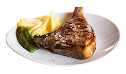 Roasted entrecote served with potato on plate