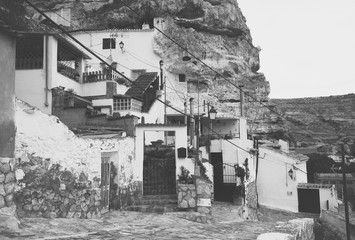 Dwelling  houses built into rock. Alcala del Jucar