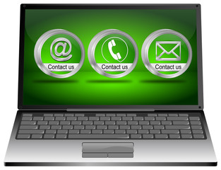 Laptop with contact us button - 3D illustration