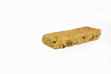 Snack protein raisin bar isolated on white