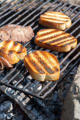 Toasted bread on the grill