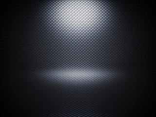  3d carbon fiber background, spot lights that illuminate parts. nobody around. concept of hi-tech...