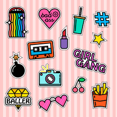 Set of fashion patches and badges