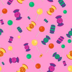 Candy and lollipop seamless pattern. Confection background for candy shops, candy wrapper, gift wrap, textile and wallpaper.