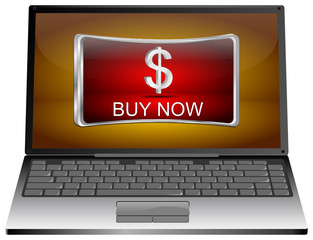 Laptop computer with Buy now Button - 3D illustration