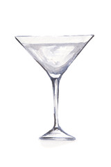 Watercolor martini glass. Beautiful and elegant glass with alcoholic beverage. Art for menu decoration.