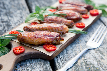 Baked spicy chicken wings in the Asian style