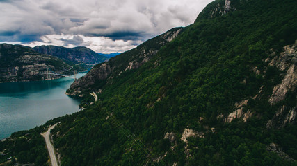 Naklejka na ściany i meble Norway, aerial photos, landscape, sea, mountains,