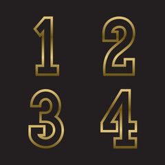 One, two, three, four gold stamped numbers. Trendy and stylish golden font.
