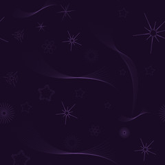 star seamless abstract design on the dark background. Vector illustration, composition is colored in shades of violet. The Universe, The Galaxy. Suitable for textile, fabric, packaging and web design.