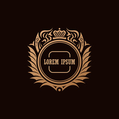 Calligraphic Luxury crown logo. Emblem elegant decor elements. Vintage