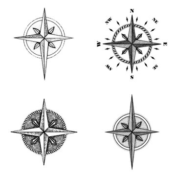 Hand Drawn Compass Wind Rose Symbol