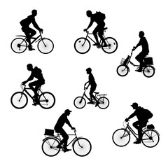Bicyclists silhouettes set