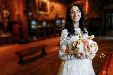 Fototapeta premium Happy smiling brunette bride