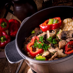 Goulash with colored vegetables