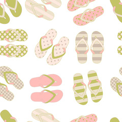 Seamless pattern with colorful flip flops.