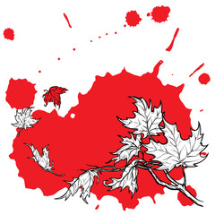 Maple branch. Sketch on desaturated grunge background