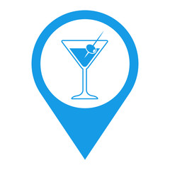 Icono plano localizacion coctel con aceituna azul