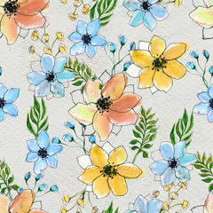 Seamless pattern with colorful flowers
