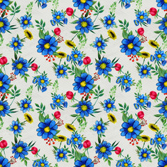 Seamless pattern with blue flowers
